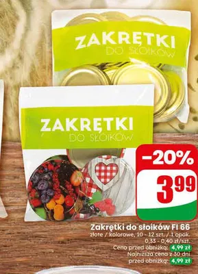 Zakrętki do słoików Fi 66 promocja w Dino