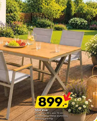 Stół ogrodowy Viva 160x90x72cm blat polywood stelaż aluminiowy skrzyżowane nogi promocja w Bricomarche