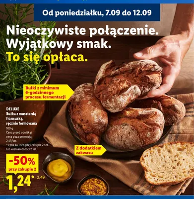 Bułka z musztardą francuską ręcznie formowana Deluxe promocja w Lidl