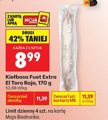 Kiełbasa Fuet Extra El Toro Rojo promocja w Biedronka