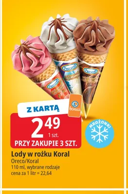 Lody w rożku Koral promocja w Leclerc
