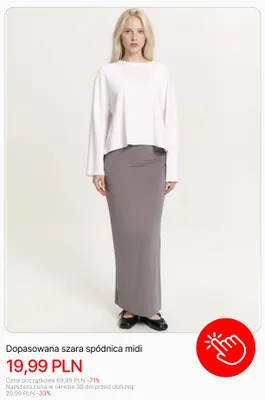 Dopasowana szara spódnica midi Cropp promocja w Cropp