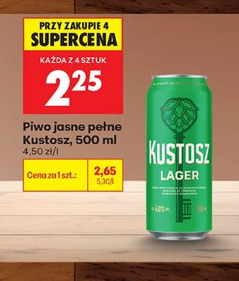 Piwo jasne pełne Kustosz promocja w Biedronka