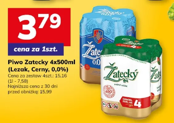 Piwo Żatecký 4x500ml (Łezak, Černy, 0,0%) promocja w Hitpol