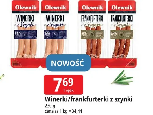 Frankfurterki z szynki Olewnik promocja w Leclerc