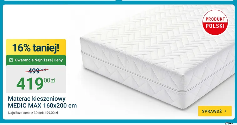 Materac kieszeniowy MEDIC MAX 160x200 cm promocja w ERLI