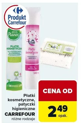 Płatki kosmetyczne patyczki higieniczne Carrefour różne rodzaje promocja w Carrefour