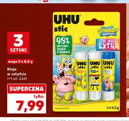Kleje w sztyfcie UHU SpongeBob 3-pak promocja w Kaufland