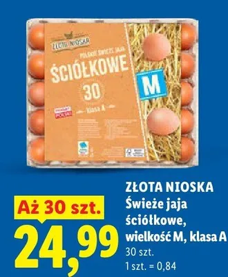 Świeże jaja ściółkowe wielkość M klasa A Złota Nioska promocja w Lidl
