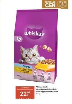 Sucha karma dla dorosłych kotów Whiskas Sterile z pysznym kurczakiem promocja w Dino