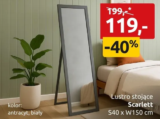 Lustro stojące Scarlett S40xW150cm kolor antracyt biały promocja w Black Red White