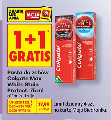 Pasta do zębów Colgate Max White Stain Protect promocja w Biedronka