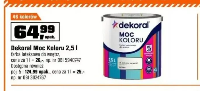 Farba lateksowa Dekoral Moc Koloru 5 l promocja w OBI
