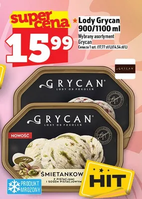 Lody Grycan śmietankowe z pistacjami i sosem pistacjowym promocja w TOPAZ