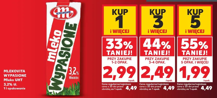 Mleko UHT Wypasione Mlekovita 3,2% promocja w Kaufland