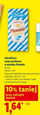 Lody waniliowe w wafelku Plombir Gelatelli promocja w Lidl