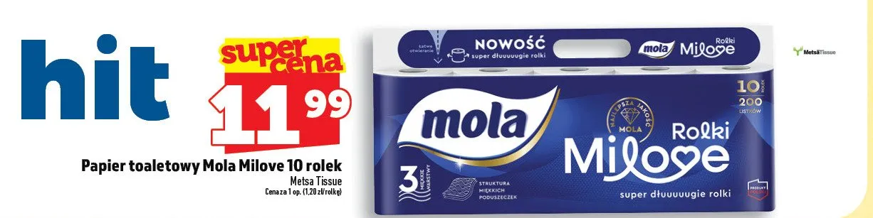Papier toaletowy Mola Milove 10 rolek promocja w TOPAZ