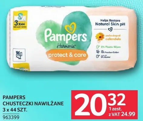 Chusteczki nawilżane Pampers Protect & Care 3 x 44 szt. promocja w Selgros