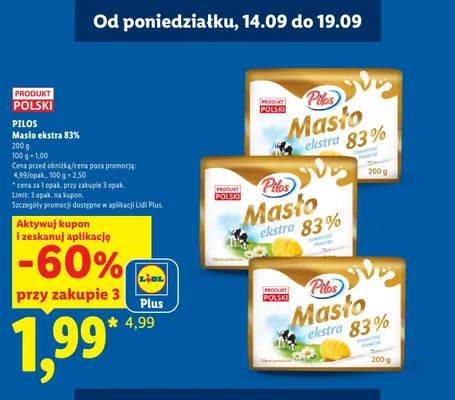 Masło ekstra Pilos 83% promocja w Lidl