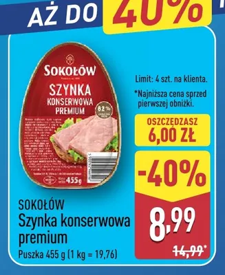 Szynka konserwowa premium Sokołów promocja w Aldi