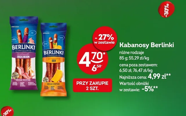 Kabanosy berlinki różne rodzaje promocja w Żabka