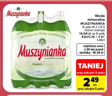 Woda mineralna gazowana Muszynianka 6-pak promocja w Carrefour