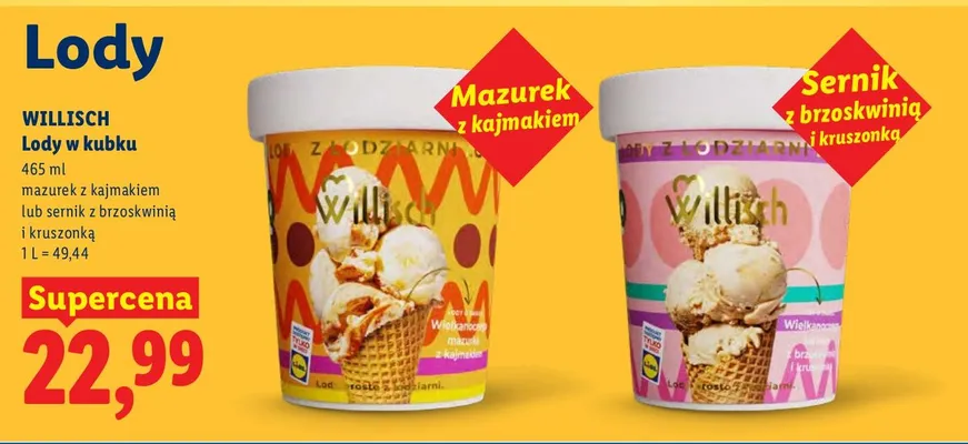 Lody w kubku mazurek z kajmakiem promocja w Lidl