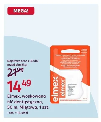 Woskowana nić dentystyczna miętowa Elmex promocja w Rossmann