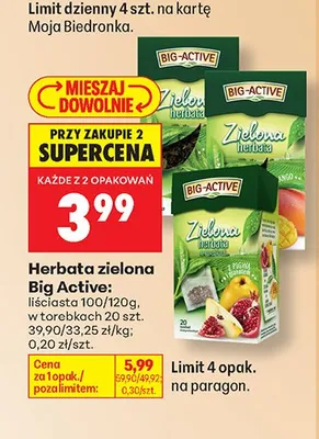 Herbata zielona Big Active w torebkach promocja w Biedronka