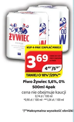 Piwo bezalkoholowe Żywiec 4-pak promocja w Delfin