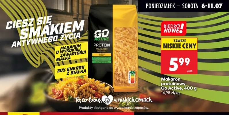 Makaron proteinowy Go Active świderki promocja w Biedronka