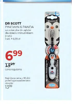 Szczoteczka do zębów dla dzieci z minutnikiem Dr Scott Pingwin promocja w Drogerie Jawa