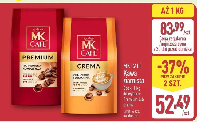 Kawa ziarnista Premium 1 kg promocja w Aldi
