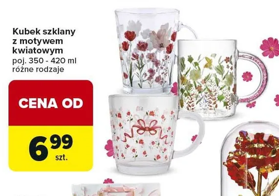 Kubek szklany z motywem kwiatowym 350-420ml promocja w Carrefour Market