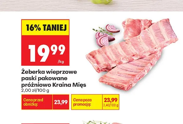 Żeberka wieprzowe paski pakowane próżniowo Kraina Mięs promocja w Biedronka