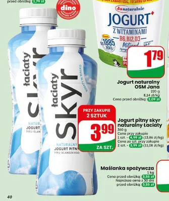 Jogurt pitny skyr naturalny Łaciate promocja w Dino