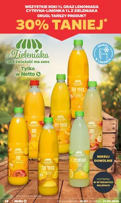 Soki 1l oraz lemoniada cytryna-limonka 1l promocja w Netto