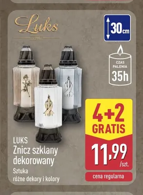 Znicz szklany dekorowany Luks promocja w Aldi
