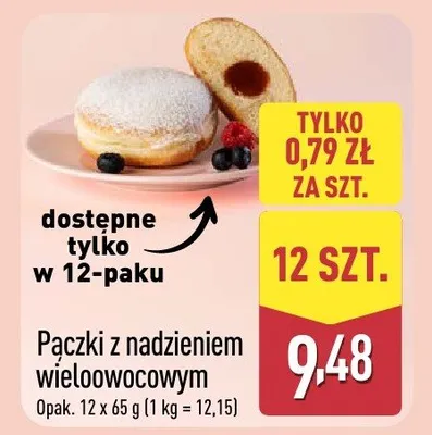 Pączki z nadzieniem wieloowocowym 12-pak promocja w Aldi