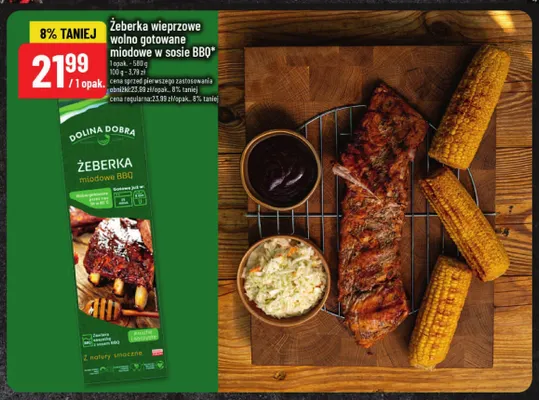 Żeberka wieprzowe wolno gotowane miodowe w sosie BBQ Dolina Dobra promocja w POLOmarket