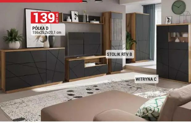 Stolik RTV B Orient 146x61x42,5cm kolor dąb Delano ciemny/czarny promocja w Merkury Market