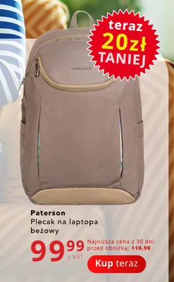 Plecak na laptopa beżowy Paterson promocja w Poczta Polska