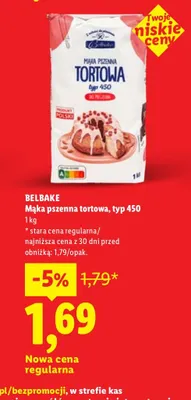 Mąka pszenna tortowa, typ 450 Belbake promocja w Lidl