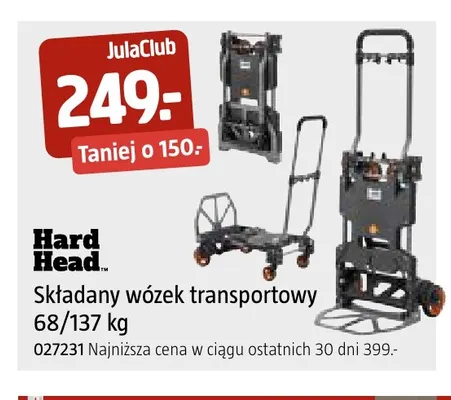 Składany wózek transportowy 68/137 kg Hard Head promocja w Jula
