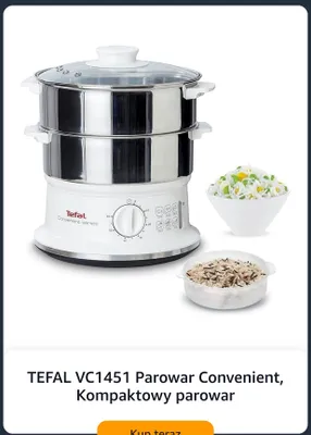 Parowar Tefal VC1451 Convenient Kompaktowy parowar promocja w Amazon
