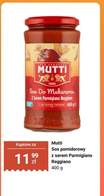Sos pomidorowy do makaronu z serem Parmigiano Reggiano Mutti promocja w Biedronka