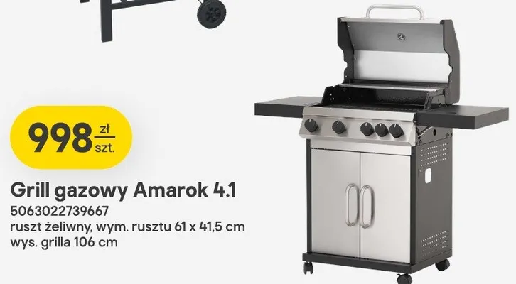 Grill gazowy Amarok 4.1 ruszt żeliwny wym. rusztu 61x41,5cm wys. grilla 106cm promocja w Castorama