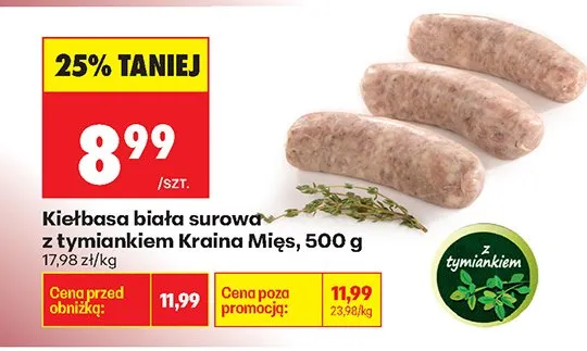 Kiełbasa biała surowa z tymiankiem promocja w Biedronka
