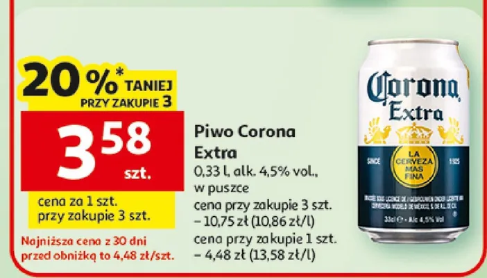 Piwo Corona Extra promocja w Auchan