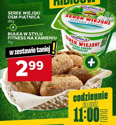 Zestaw serek wiejski OSM Piątnica + bułka w stylu fitness na kamieniu promocja w Stokrotka